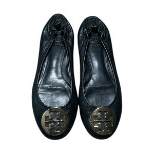 Tory Burch Black Flats with Gold Emblem